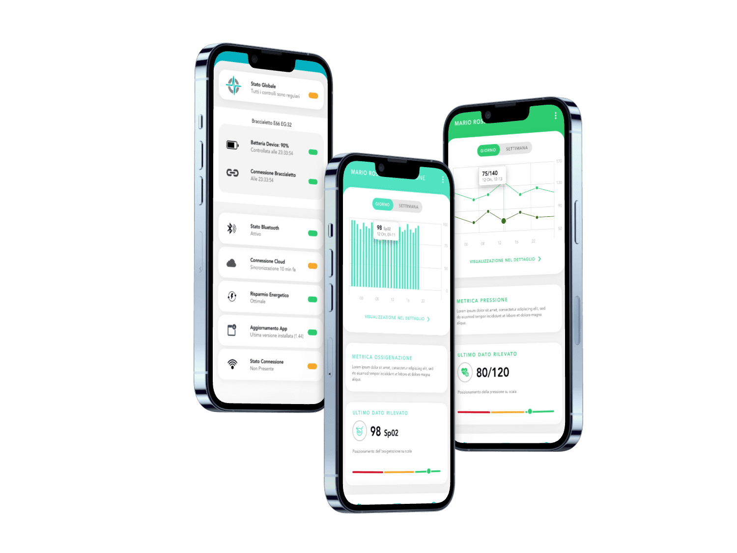 Schermate interfaccia utente app Careblox responsive design