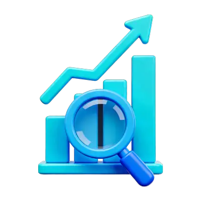 Grafico in crescita con lente di ingrandimento, simbolo di analisi dati e strategie SEO.
