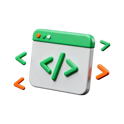 Icona 3D che rappresenta lo sviluppo web e il codice pulito per siti web veloci e responsive